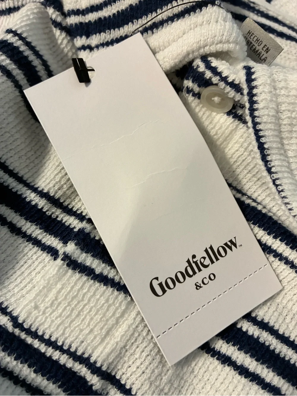 NWT Goodfellow Short-Sleeve 2-Button Terry Cloth Polo Shirt Blue Stripes XXL